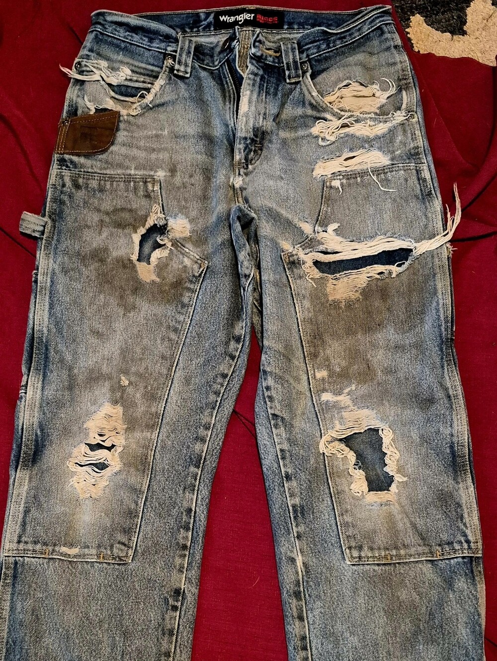Wrangler Ripped Blue Straight Carpenter Jeans
